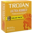 thumbnail image 2 of TROJAN Ultra Ribbed Stimulations Premium Lubricant Latex Condoms 36 ea, 2 of 9