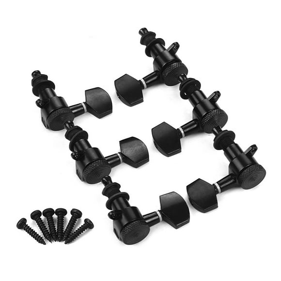 Labymos Pack of 6 Guitar String Tuning Pegs Locking Tuners Machine Heads Knobs 3L3R for Acoustic Electric Guitars Replacement Accessories with Mounting Screws and Ferrules Black