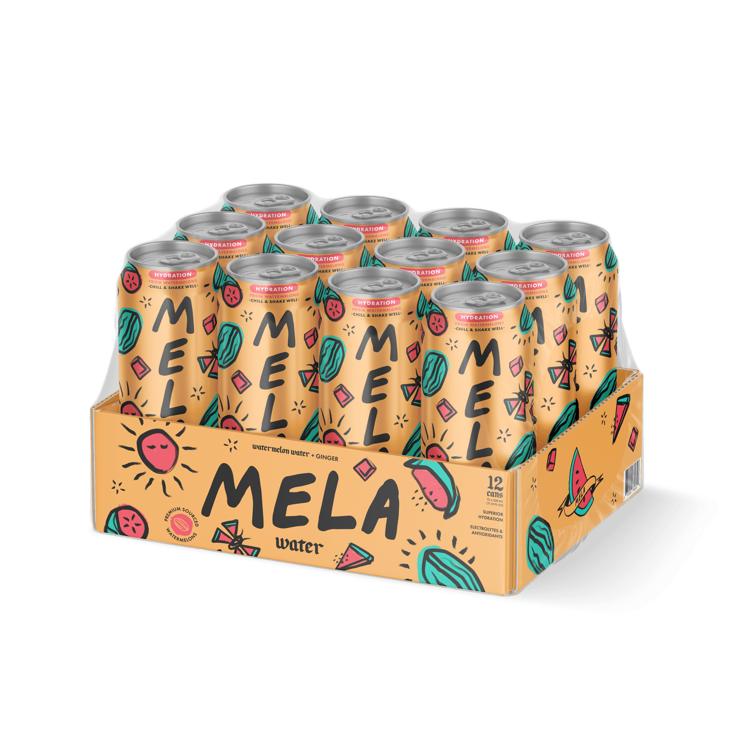 Pack of 12, Mela Watermelon Ginger Water, 16.9 fl oz