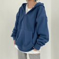 thumbnail image 3 of Sudaderas con capucha de Color sólido con cremallera y bolsillo para mujer, sudaderas coreanas Harajuku de gran tamaño, ropa informal con capucha de manga larga para mujer, Top informal, 3 of 4