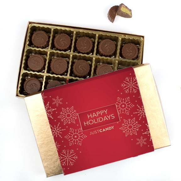 Happy Holidays Gold Gift Box Filled With 15 Dubai Milk Chocolate Truffles - Snowflakes