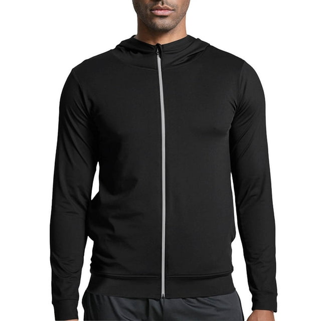 pstuiky camisa de manga larga para hombre, Sudadera deportiva con capucha y cremallera de manga larga de color liso para hombre salir tops l