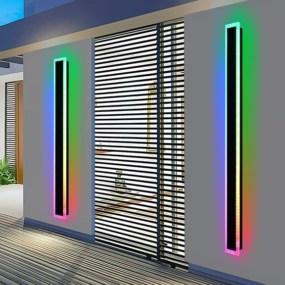 Melucee 2 Pack 60inch Long Outdoor LED Wall Lights 30W Black RGB Integrated LED Bulbs included Exterior Wall Light Fixtures for House Patio Porch Courtyard