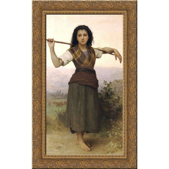 Shepherdess 17x24 Gold Ornate Wood Framed Canvas Art by Bouguereau, William Adolphe