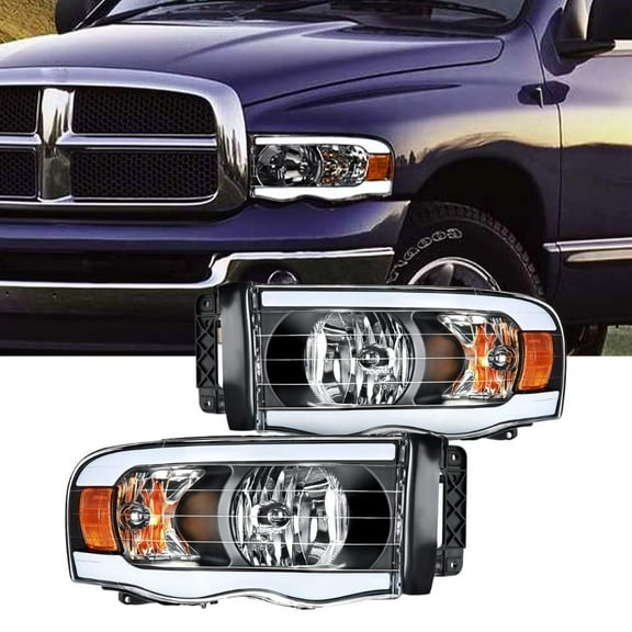 Nilight Headlights Assembly Led DRL for 2002-2005 Dodge Ram 1500/2003 2004 2005 Dodge Ram 2500 3500 Headlamp, Black Housing Amber Reflector