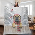 thumbnail image 2 of Playful Bullmastiff Welcomes Winter Snowy Day with Cardinal Bird Quilt Blanket Dog Lover Cozy Comforter Throw Blanket - 12017, 2 of 5