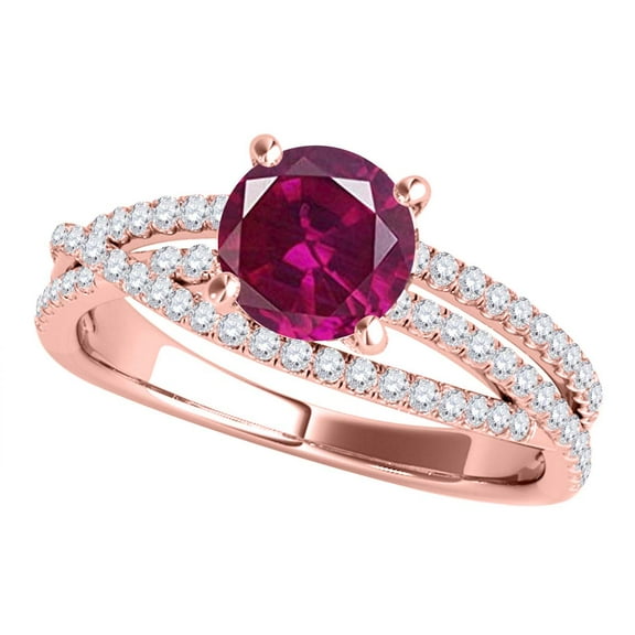 Mauli Jewels Engagement Rings for Women 1.15 Carat Halo Split Shank Created Ruby and Diamond Engagement Ring Crafted 4-Prong 14k Solid Rose Gold