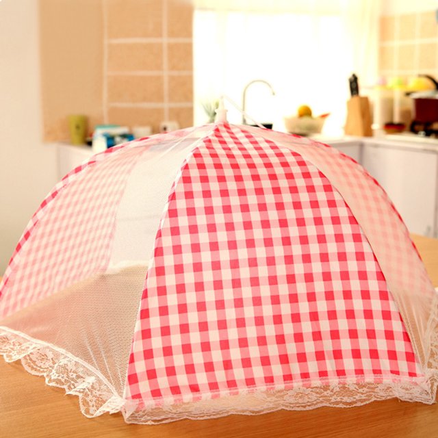 Cobertor de alimentos plegable para exteriores, diseño a cuadros en color rosa, ideal para picnic, camping y barbacoas, protege contra insectos y polvo, tamaño grande, fácil de usar y transportar.