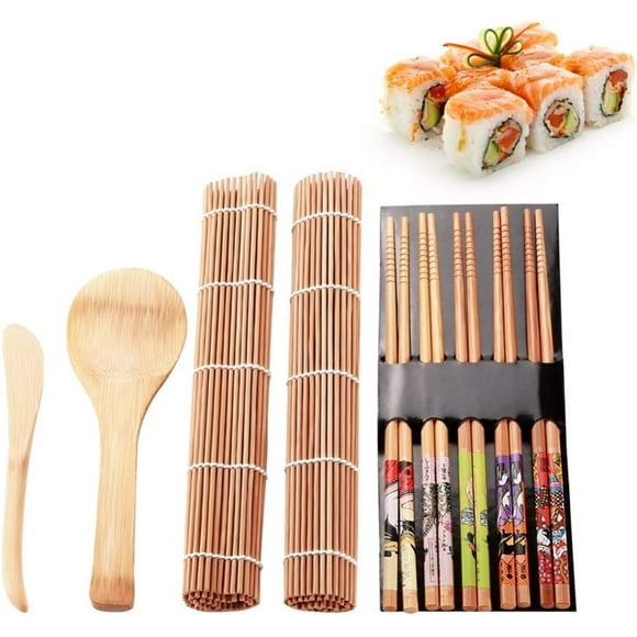 Juego de Máquina para Hacer Sushi con Tapete Enrollable, Cuchara, Cuchilla, Palillos y Cortina (Colores Variados)