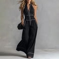 thumbnail image 2 of PBFRDSJ Women's Halter Neck Front Zip Jumpsuit Spaghetti Strap Wide Leg Casual Jumpsuits with Pockets Sizes S-2XL, 2 of 6