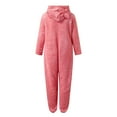 thumbnail image 3 of Cute Hooded Sleepwear for Women Funky Sherpa Fuzzy Onesie Fuzzy Pajama Rompers Winter Warm Loungewear with Ear, 3 of 5