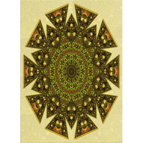 Ahgly Company Indoor Rectangle Patterned Chrome Gold Yellow Area Rugs, 7' x 10'