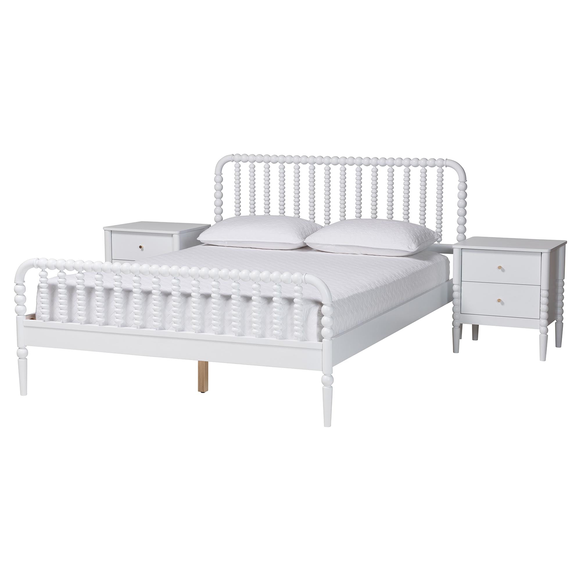 Baxton Studio Lucera Mid-Century Bedroom Set, Queen, White