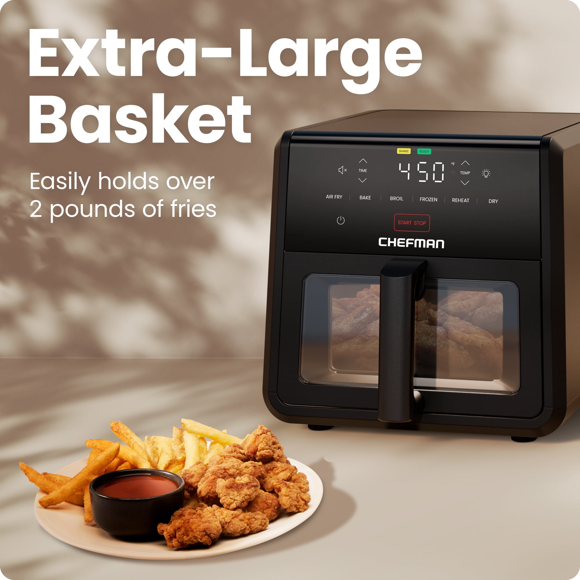 Chefman TurboFry Air Fryer, 450°F Max Temp, 6 Functions, and 9-Quart Capacity - Black