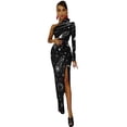 thumbnail image 4 of Robe Longue Vintage Nuit Étoilée Dames Imprimé Espace Robe Maxi de Soirée Automne Sexy Robe Moulante Motif Fendu Vestidos, 4 of 5