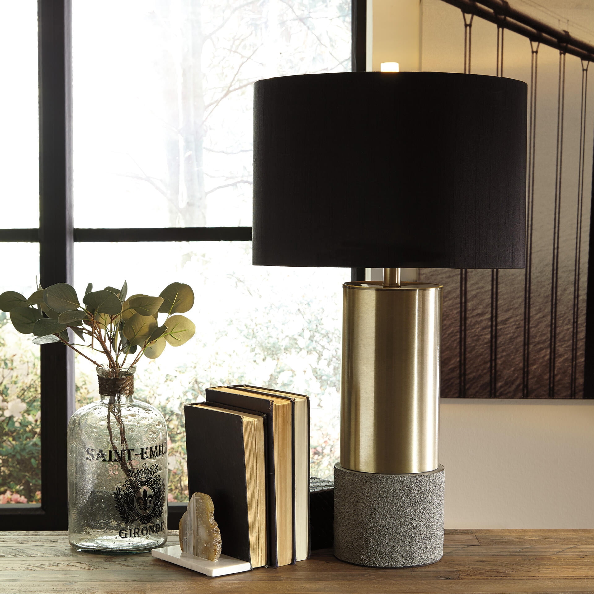 Signature Design by Ashley Contemporary Jacek Table Lamp (Set of 2)  Gray/Brass Finish