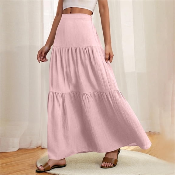 Wowcloth Women's Pleated Skirt with Elastic Waist, Solid Color, Ankle-Length for Casual and Daily Wear