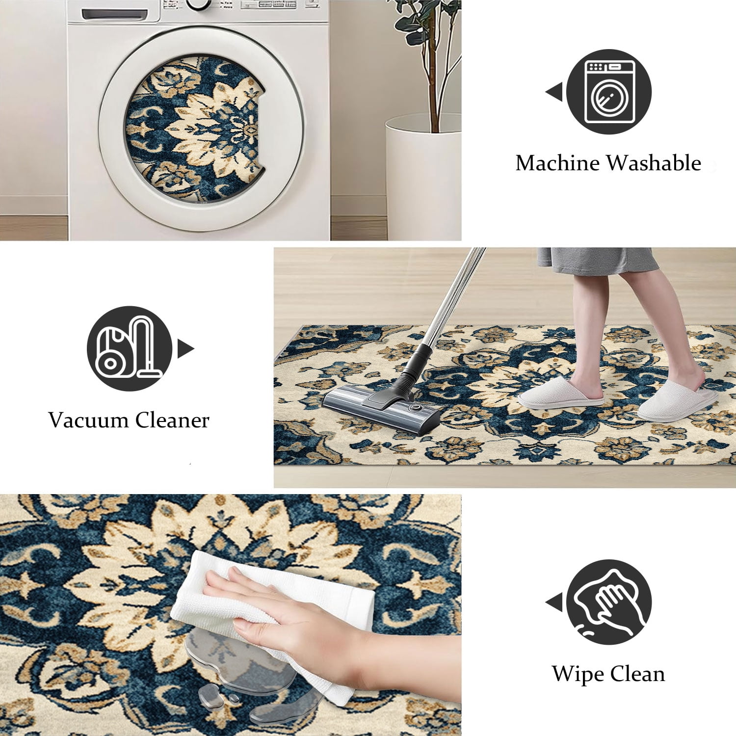 3 Piece Kitchen Rug Set, Non-Slip And Washable, Abstract Pattern Kitchen Hallway Rug, Soft And Comfortable, Suitable For Sinks, Floors, Entrances, Hallways and Bathrooms
