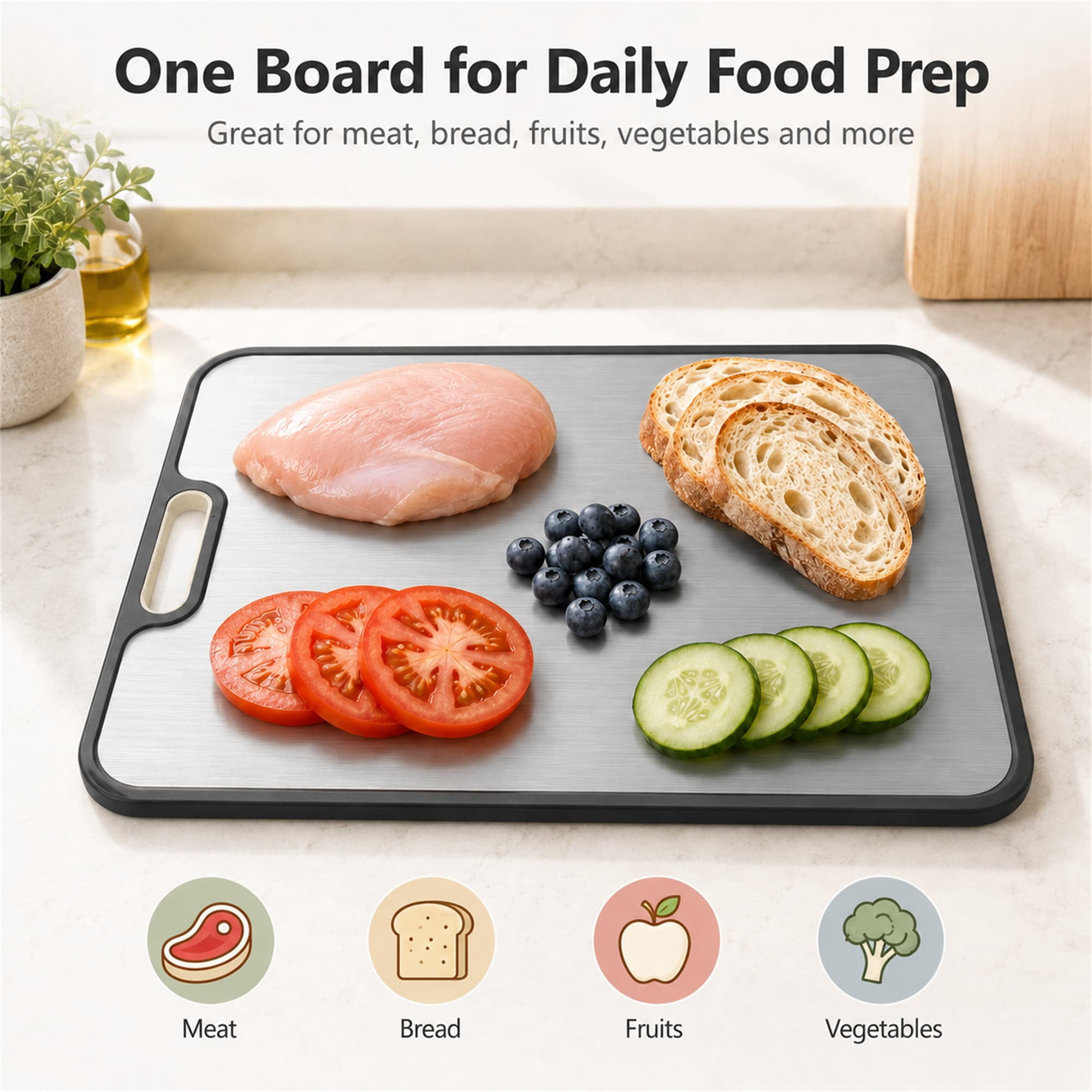 Sentryse Titanium Cutting Boards for Kitchen, Stainless Steel Cutting Board Double Sided Food Grade, Non Toxic Chopping Board Large 16'' x 11'', Dishwasher Safe, 1 Pack