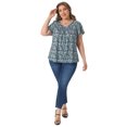 thumbnail image 3 of DARING DIVA Women's Plus Ruffle Boho Floral T Shirt 4X Navy Blue, 3 of 6