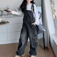 thumbnail image 4 of Coerni Girls Denim Overalls Y2k Kids Wide Leg Jeans Jumpsuit Bib Overall Pockets Tween Straight Hip Hop Coverall Girls Romper, 4 of 9