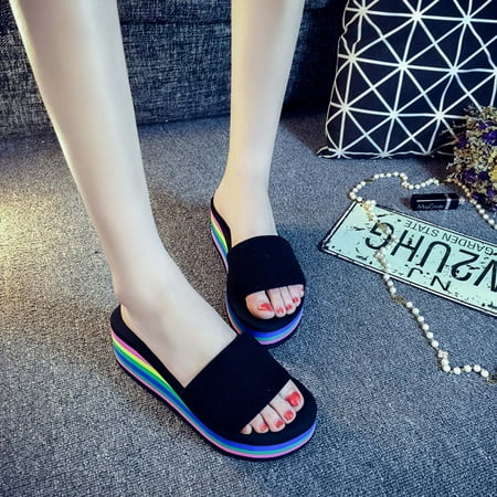 

Simplmasygenix Womens Shoes Clearance Mother s Day Gifts Women s Summer Slippers Platform High-heel Rainbow Platform Wedges Shoes