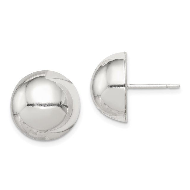 925 Sterling Silver 14mm Button Stud Earrings Ball