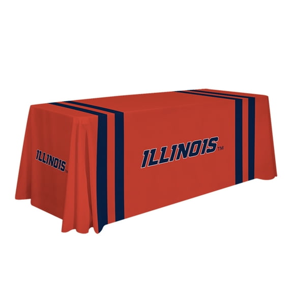 Illinois Fighting Illini 6' College Sports Printed Table Throw - NCAA Licensed - Polyester Draped - School Tablecloth (Orange, Navy Blue)