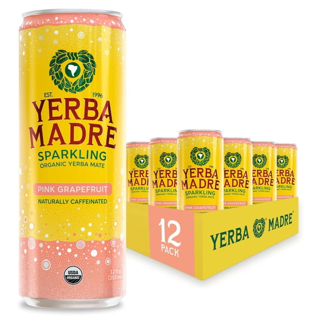 Yerba mate espumante Guayaki pomelo rosado 355 ml, paquete de 12