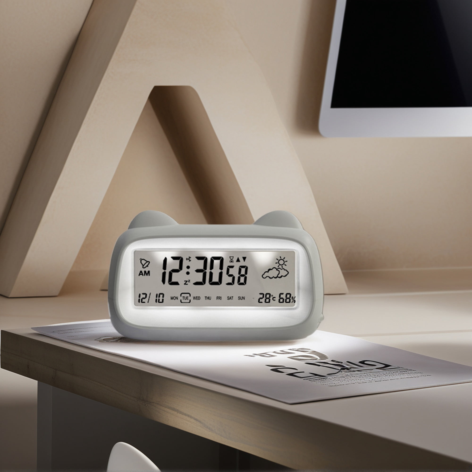Unique Bargains Backlight Loud Sound Digital Alarm Clock White 6.1"L x 1.8"W x 3.7"H