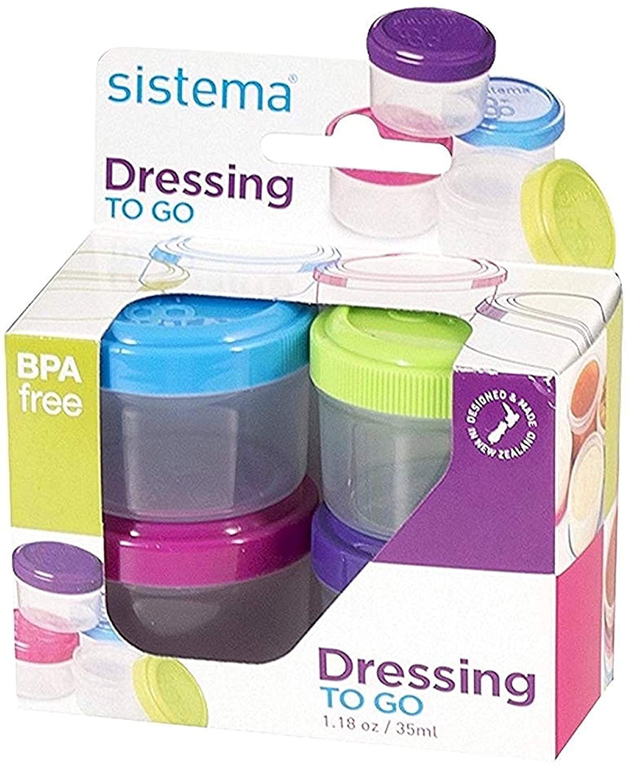 Sistema To Go Collection 8.88 oz. Salad Dressing Containers,  Pink/Green/Blue/Purple, 8 Pack   BPA Free, Reusable
