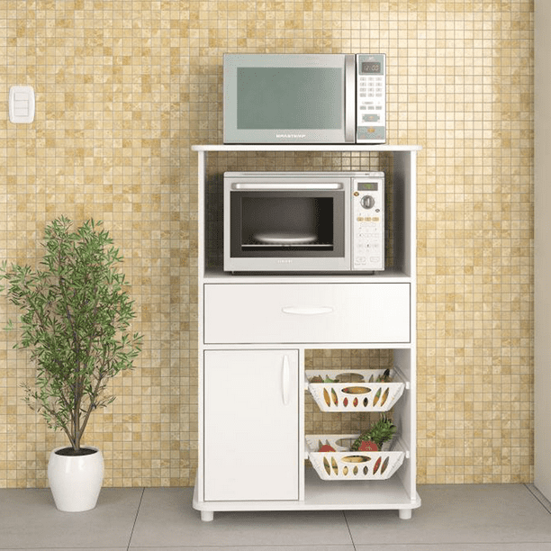 Boahaus White Kitchen Storage Fruit Bowl, 1 Drawer & Microwave