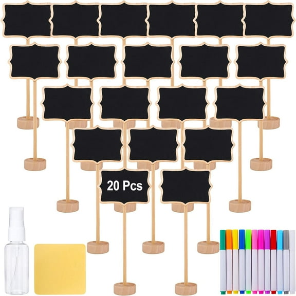 20Pcs Wood Mini Chalkboard Signs,Food Labels for Party Buffet,Food Tags with Stand,Blackboard Signs for Message Board Sign,Small Rectangle Chalkboards for Food Party Wedding Table Numbers Plants Event