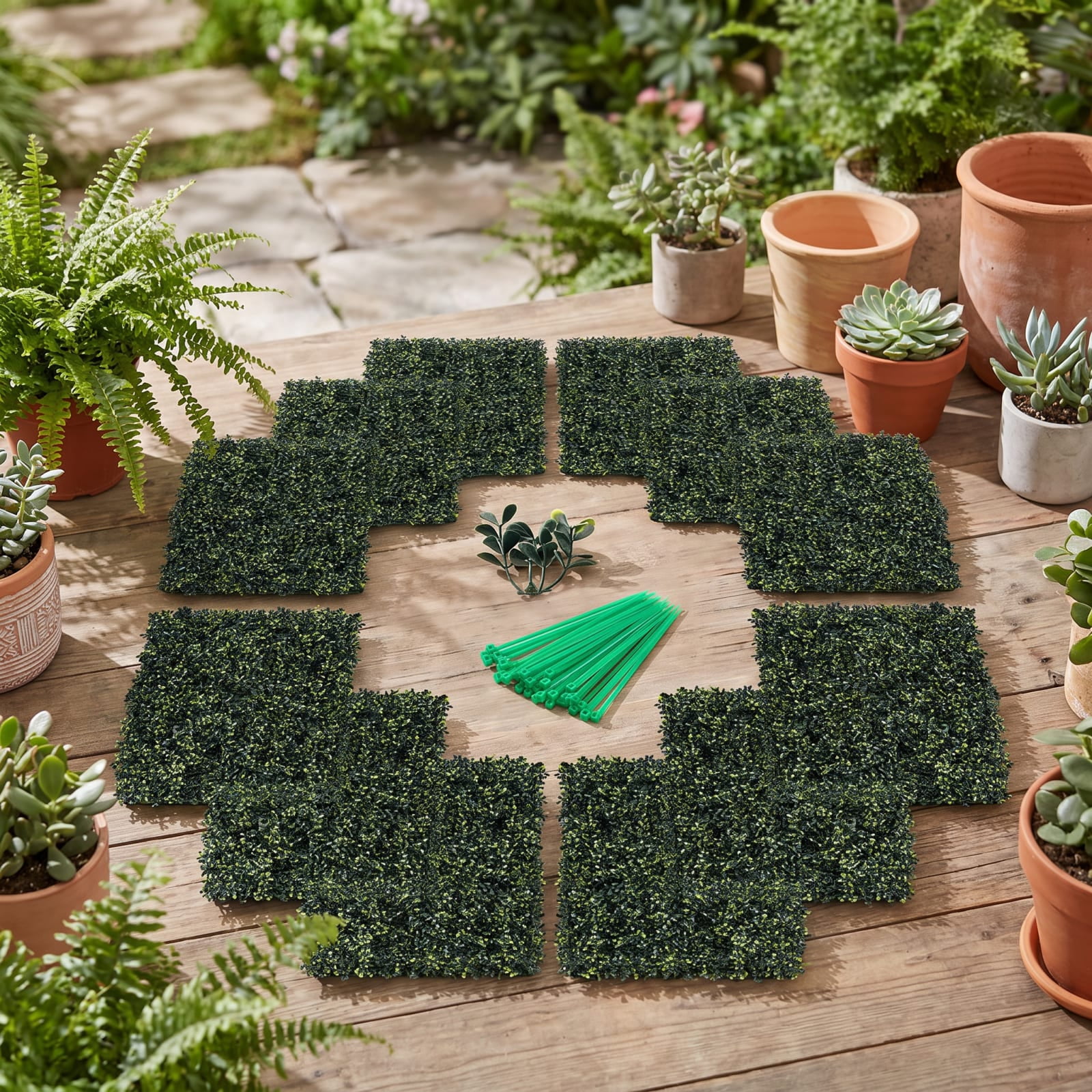 Vebreda Artificial Plant Decor, 12 Pieces Artificial Peanut Leaf Hedges Panels, High-density Peanut Leaf Panel, Long-lasting and Bright Color