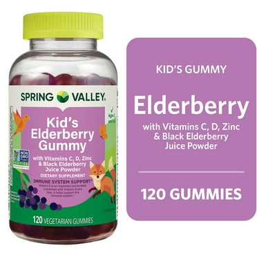 Spring Valley Kids Non GMO Elderberry Vegetarian Gummies for Immune System Support, Elderberry Flavor, 120 Count