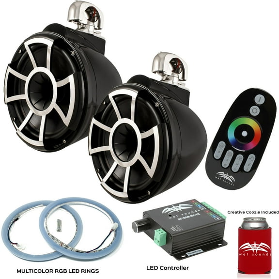 Wet Sounds REV10B-SC Swivel Clamp Tower Speakers with RGB LED Speaker Rings & LED Controller - Black