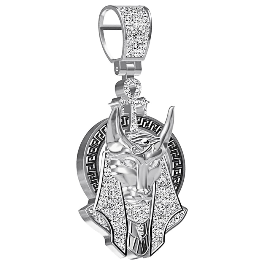 Real Diamond 0.65 Ct. Egyptian God Anubis Ankh Cross Pharaoh Men's Charm Pendant