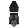 thumbnail image 5 of TiaoBug Kids Girls Latin Dance Outfits Fringe Tassels Halter Backless Crop Top with Mini Skirts Dancewear Black 12, 5 of 6