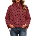 thumbnail image 3 of QIYAGBSA Button Down Jackets for Women Soft Polka Dot Stand Collar Drawstring Hem Long Sleeve Lightweight Fall Casual Outerwear with Side Pockets Outerwear Jackets(Wine, L), 3 of 8