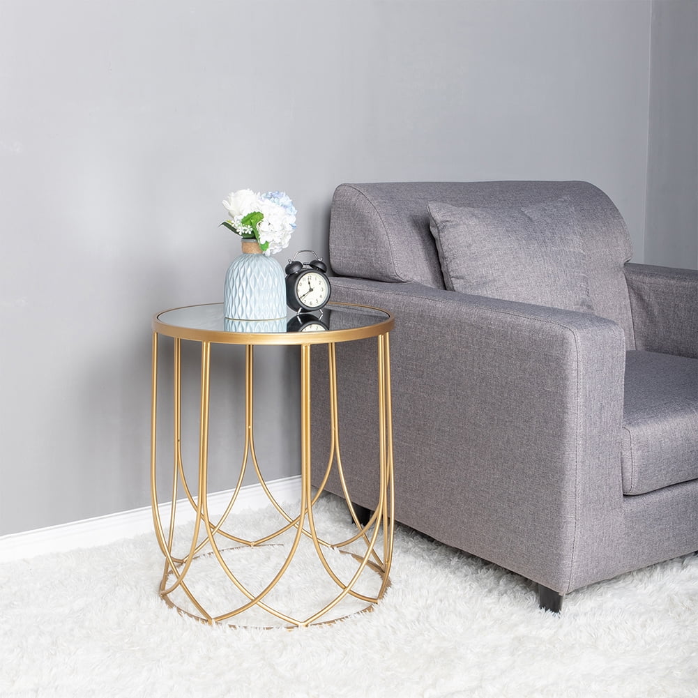 Private Jungle 2 PCS FCH End Table Side Table Glass Top Metal Frame Geo Eyelet Pattern Accent Table Golden Private Jungle 2 PCS FCH End Table Side Table Glass Top Metal Frame Geo Eyelet Pattern Accent Table Golden