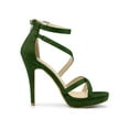 thumbnail image 3 of BLISSFUL STEP Women's Shoes Strappy Stiletto Heels Platform Ankle Strap Open Toe Faux Suede Sandals Green 7, 3 of 8