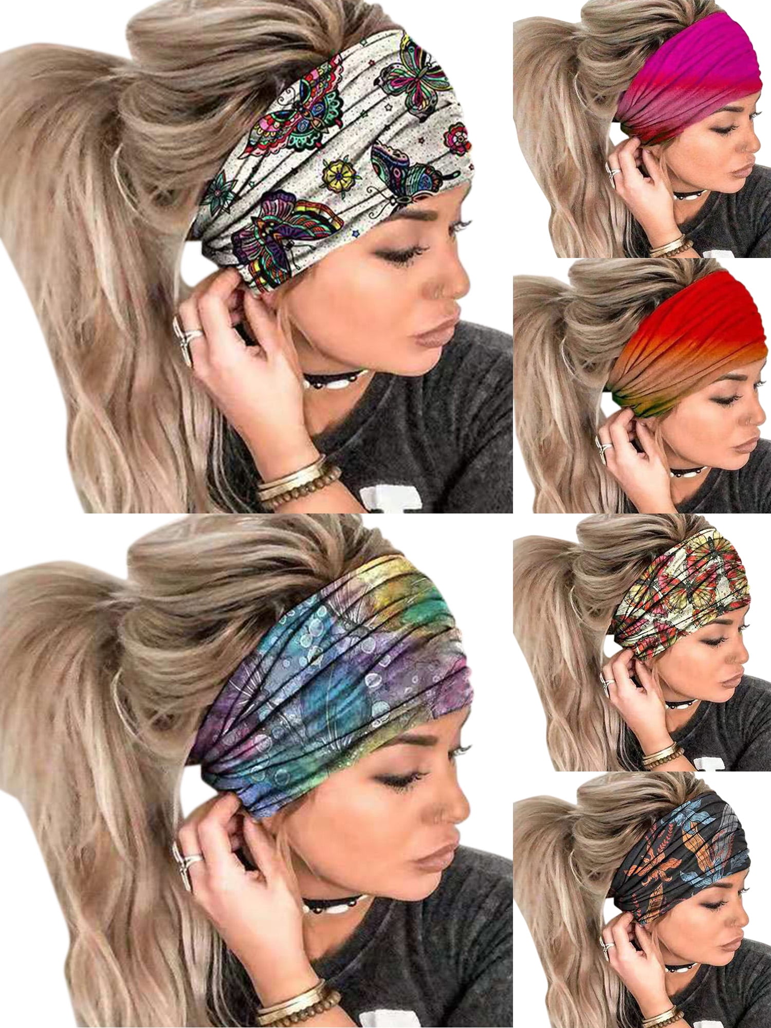 Women Wide Headband Stretch Hairband Elastic Butterfly Hair Band Boho Turban US