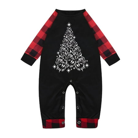 

Hantrom Christmas Pajamas for Kids Christmas Pajamas for Kids Family Matching Christmas Pajama Set Plaid Sleeve Cute Pattern Printed Parent Child （Baby) Pajama Set Clearance Red 6M