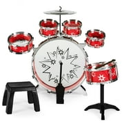 Best Choice Products 11-Piece Kids Starter Drum Set w/ Bass Drum, Tom Drums, Snare, Cymbal, Stool, Drumsticks - Red