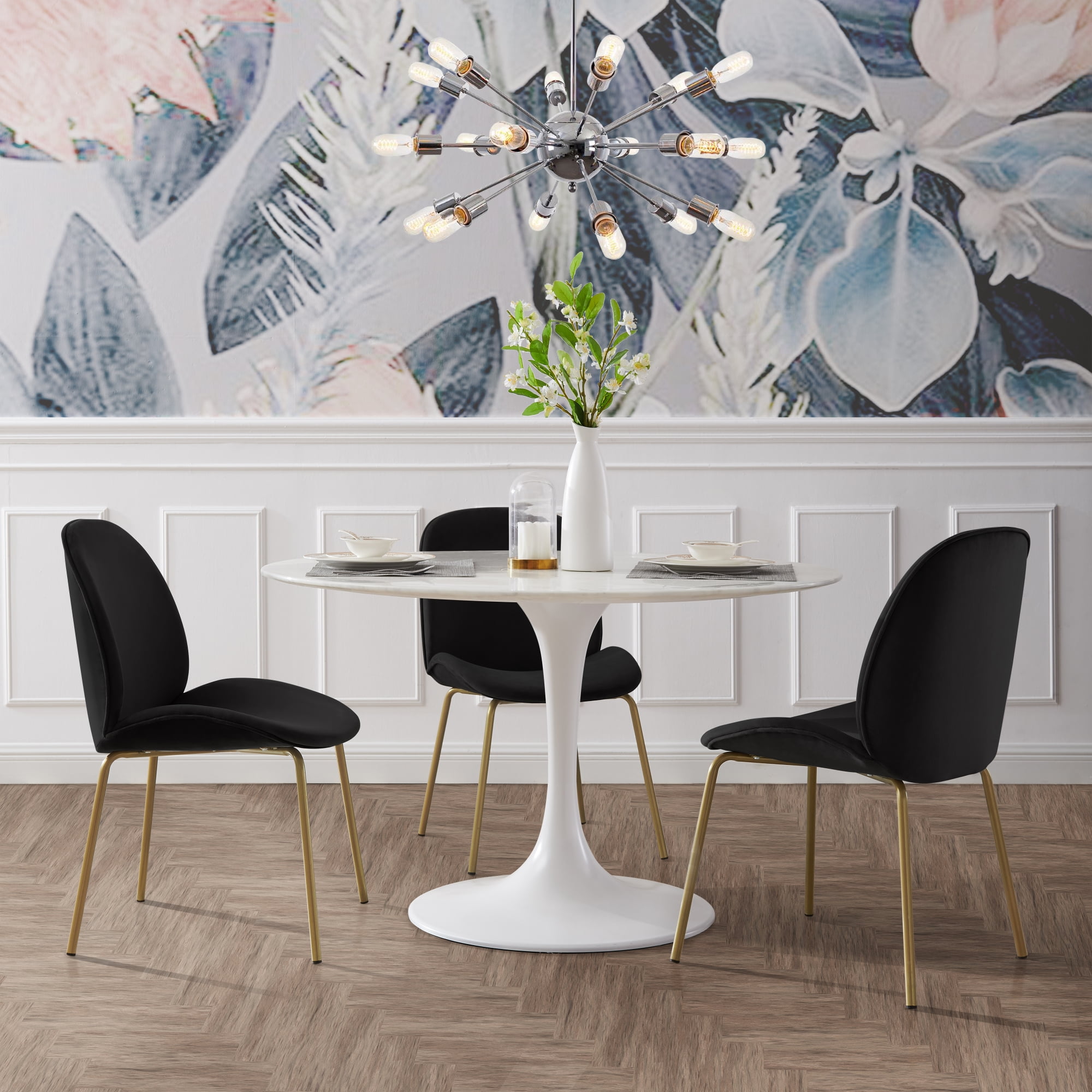 Inspired Home Hank Velvet Dining Chair Set Of 2 Armless Upholstered Gold Legs Black Walmart Com Walmart Com