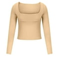 thumbnail image 5 of ICHUANYI Women's Long Sleeve Solid Color Navel-Baring Neck T-Shirt Bottoming Top, 5 of 6