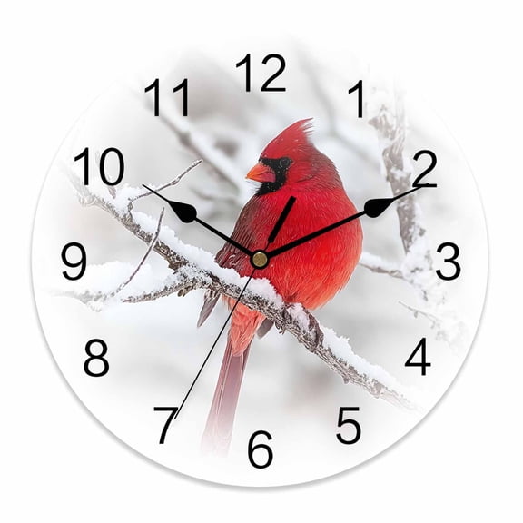 Wall Clock 10 Inch Winter Cardinals Christmas Round Silent Decorative Wall Clocks Battery Operated for Living Room Bedroom Kitchen Classroom Decor,,Small