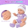 thumbnail image 3 of 12 Inch Realistic Skin Vinyl Baby Doll with Purple Knit Outfit – Safe Pretend Play Toy for Toddlers Ages 3+, 3 of 7