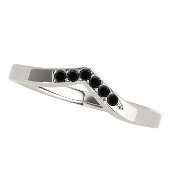 Mauli Jewels Engagement Rings for Women 0.06 Carat Black Diamond Curved Wedding Band prong 10K Solid White Gold