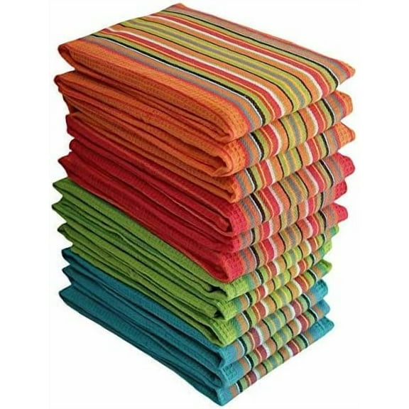 100% Cotton Salsa Kitchen Towels – 8 Pack, Super Absorbent Dish Towels, 16x28 Inch, Lint-Free, Durable Weave – Reusable Kitchen Cleaning Cloths for Home & Restaurants